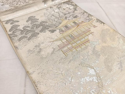 平和屋着物◎六通柄袋帯　京乃里金閣　プラチナ箔二重織　正絹　逸品　BAAV6685yc