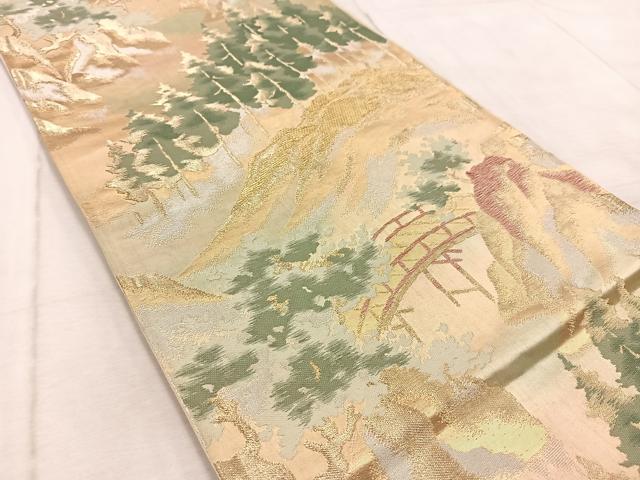 平和屋着物◎六通柄袋帯 渡り橋風景文 金銀糸 正絹 逸品 BAAV6687yc