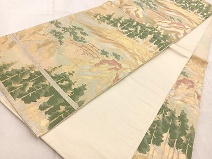 平和屋着物◎六通柄袋帯 渡り橋風景文 金銀糸 正絹 逸品 BAAV6687yc