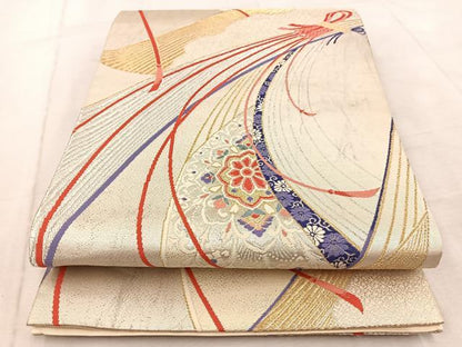 平和屋着物◎六通柄袋帯 唐織 結び紐花文 金銀糸 正絹 逸品 BAAV6691yc