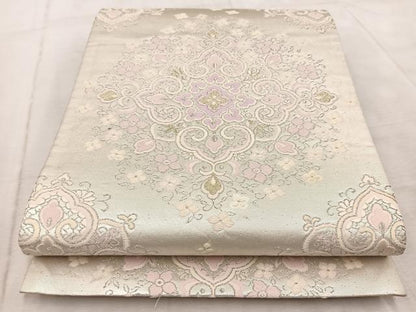 平和屋着物◎六通柄袋帯 正倉院花文 金銀糸 正絹 逸品 BAAV6695yc