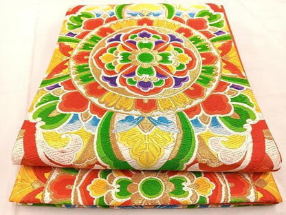 平和屋着物◎六通柄袋帯　唐織　正倉院花文　金糸　正絹　逸品　BAAV6700yc