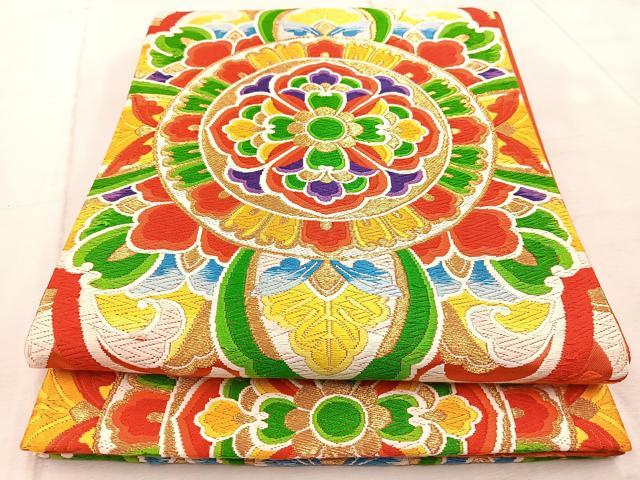 平和屋着物◎六通柄袋帯　唐織　正倉院花文　金糸　正絹　逸品　BAAV6700yc