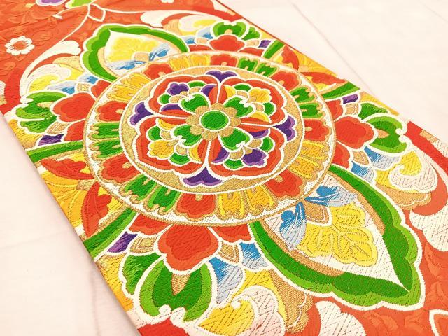 平和屋着物◎六通柄袋帯　唐織　正倉院花文　金糸　正絹　逸品　BAAV6700yc