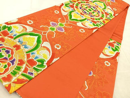 平和屋着物◎六通柄袋帯　唐織　正倉院花文　金糸　正絹　逸品　BAAV6700yc