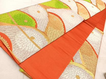 平和屋着物◎六通柄袋帯　唐織　青海万寿菊文　金銀糸　正絹　逸品　BAAV6708yc