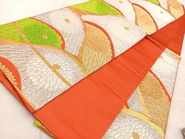 平和屋着物◎六通柄袋帯　唐織　青海万寿菊文　金銀糸　正絹　逸品　BAAV6708yc