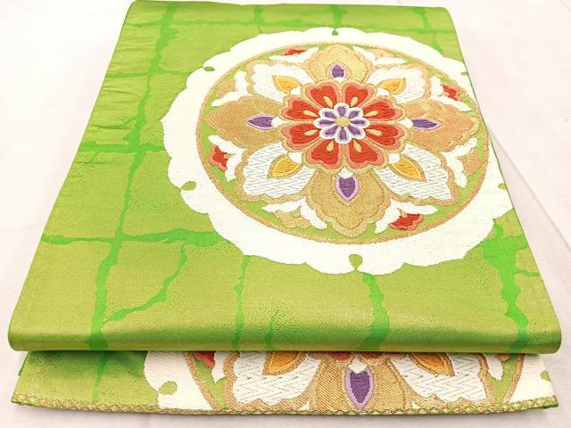 平和屋着物◎六通柄袋帯 唐織 雪輪花蝶文 金糸 正絹 逸品 BAAV6721yc