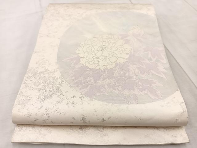 平和屋着物◎太鼓柄袋帯 唐織 牡丹 銀糸 引箔 正絹 逸品 BAAV6722yc