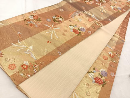 平和屋着物◎六通柄袋帯 唐織 鳳凰花丸文 金糸 正絹 逸品 BAAV6725yc