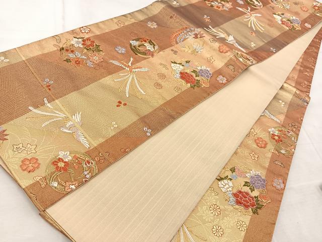 平和屋着物◎六通柄袋帯 唐織 鳳凰花丸文 金糸 正絹 逸品 BAAV6725yc