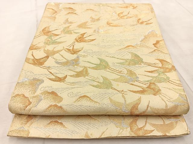 平和屋着物◎六通柄袋帯 飛鶴流水文 金銀糸 正絹 逸品 BAAV6726yc
