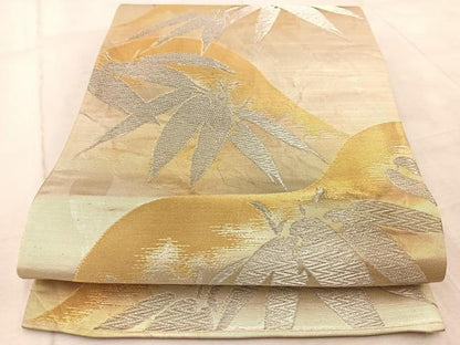 平和屋着物◎六通柄袋帯 遠山笹の葉文 金銀糸 正絹 逸品 BAAV6728yc