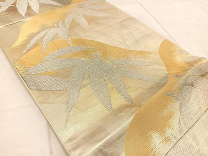 平和屋着物◎六通柄袋帯 遠山笹の葉文 金銀糸 正絹 逸品 BAAV6728yc