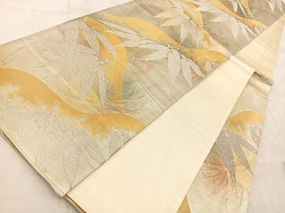 平和屋着物◎六通柄袋帯 遠山笹の葉文 金銀糸 正絹 逸品 BAAV6728yc