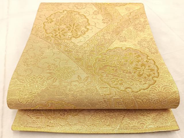 平和屋着物◎六通柄袋帯 雪輪花文 金糸 正絹 逸品 BAAV6730yc