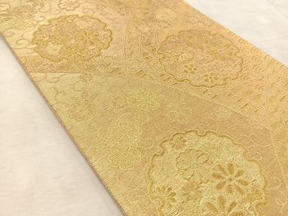 平和屋着物◎六通柄袋帯 雪輪花文 金糸 正絹 逸品 BAAV6730yc