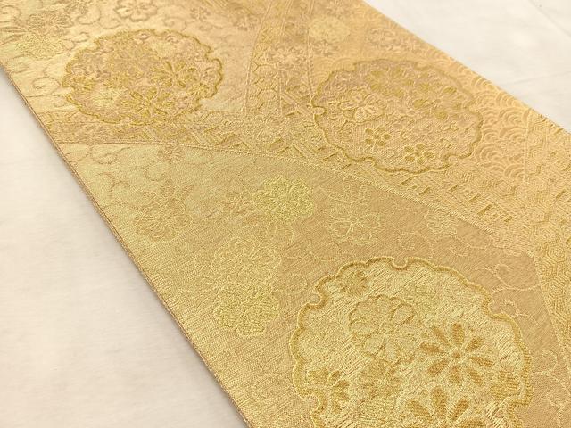 平和屋着物◎六通柄袋帯 雪輪花文 金糸 正絹 逸品 BAAV6730yc