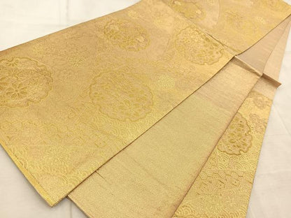 平和屋着物◎六通柄袋帯 雪輪花文 金糸 正絹 逸品 BAAV6730yc