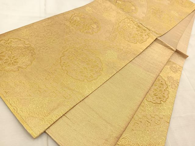 平和屋着物◎六通柄袋帯 雪輪花文 金糸 正絹 逸品 BAAV6730yc