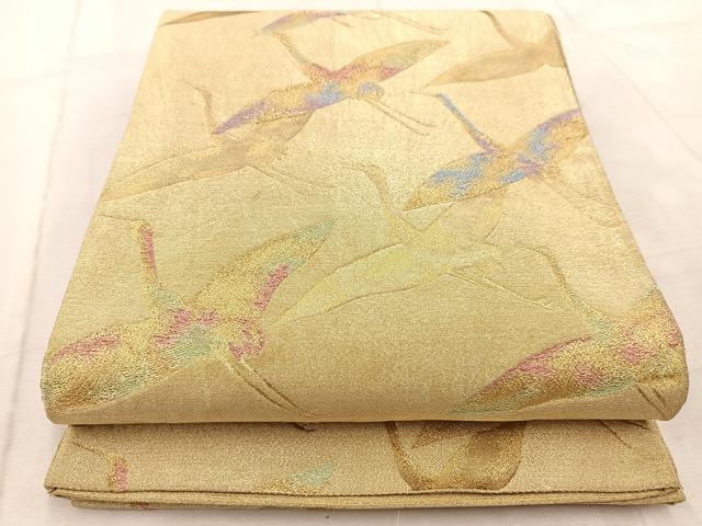 平和屋着物◎六通柄袋帯 群鶴 金糸 正絹 逸品 BAAV6731yc