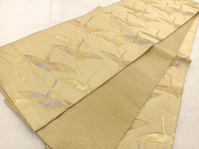 平和屋着物◎六通柄袋帯 群鶴 金糸 正絹 逸品 BAAV6731yc