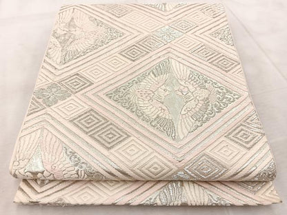 平和屋着物◎六通柄袋帯 唐織 向かい鳳凰花菱文 銀糸 正絹 逸品 BAAV6737yc