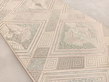 平和屋着物◎六通柄袋帯 唐織 向かい鳳凰花菱文 銀糸 正絹 逸品 BAAV6737yc