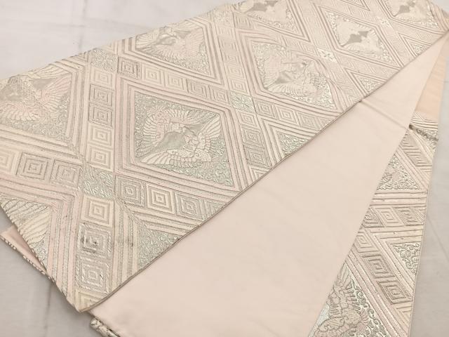 平和屋着物◎六通柄袋帯 唐織 向かい鳳凰花菱文 銀糸 正絹 逸品 BAAV6737yc