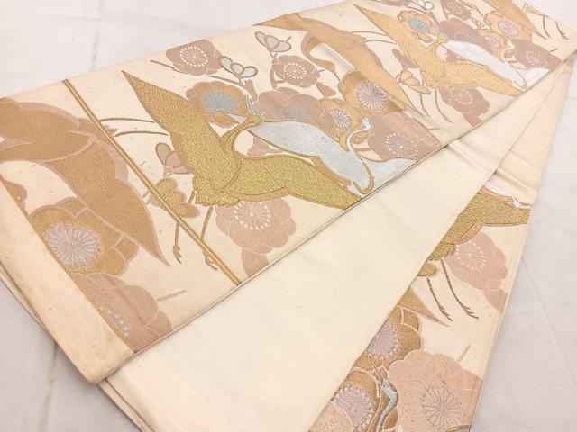 平和屋着物◎六通柄 京袋帯 飛鶴枝梅文 金銀糸 正絹 逸品 BAAV6738yc