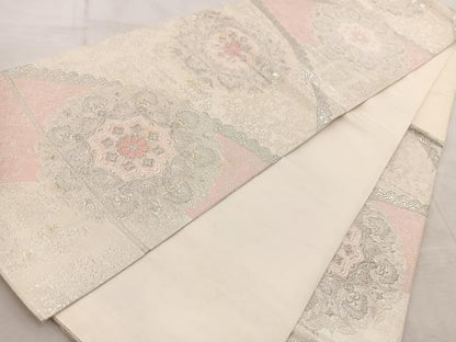 平和屋着物◎六通柄袋帯 唐織 みゆき 青海更紗 銀糸 正絹 逸品 BAAV6749yc
