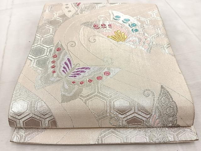 平和屋着物◎佐賀錦 六通柄袋帯 唐織 舞蝶亀甲文 金銀糸 正絹 逸品 BAAV6750yc
