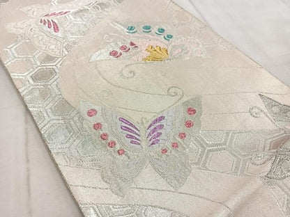平和屋着物◎佐賀錦 六通柄袋帯 唐織 舞蝶亀甲文 金銀糸 正絹 逸品 BAAV6750yc