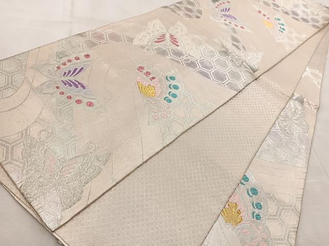 平和屋着物◎佐賀錦 六通柄袋帯 唐織 舞蝶亀甲文 金銀糸 正絹 逸品 BAAV6750yc