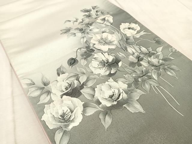 平和屋着物◎太鼓柄袋帯　草花文　手描き　引箔　正絹　逸品　BAAV6760yc