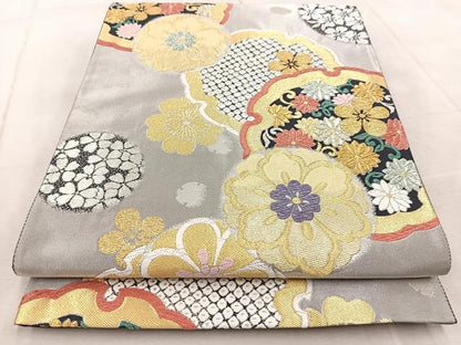 平和屋着物●全通柄袋帯 唐織 雪輪花文 金銀糸 正絹 逸品 BAAV6765yc