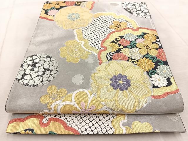 平和屋着物●全通柄袋帯 唐織 雪輪花文 金銀糸 正絹 逸品 BAAV6765yc