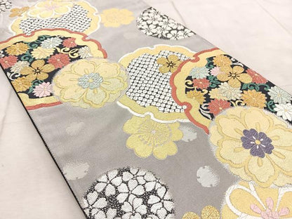 平和屋着物●全通柄袋帯 唐織 雪輪花文 金銀糸 正絹 逸品 BAAV6765yc