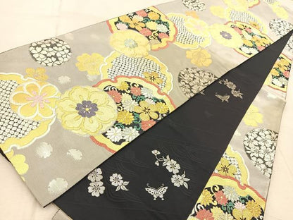 平和屋着物●全通柄袋帯 唐織 雪輪花文 金銀糸 正絹 逸品 BAAV6765yc