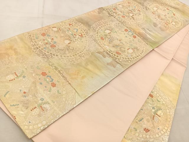 平和屋着物◎六通柄袋帯 唐織 狩猟文 金糸 引箔 正絹 逸品 BAAV6773yc