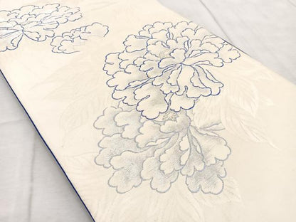 平和屋着物◎六通柄袋帯 牡丹 銀糸 正絹 逸品 BAAV6779yc
