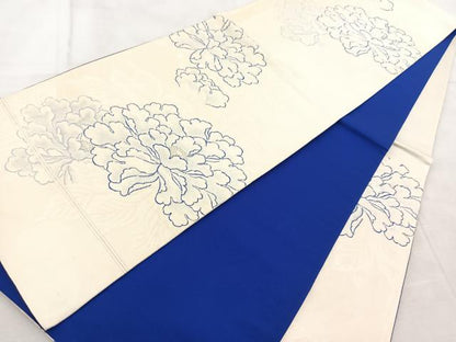 平和屋着物◎六通柄袋帯 牡丹 銀糸 正絹 逸品 BAAV6779yc