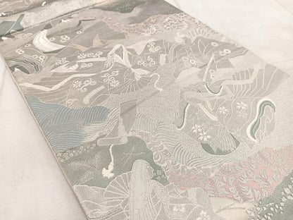 平和屋着物◎六通柄袋帯 プラチナ箔 手織二重箔 平安雅人文様 正絹 逸品 BAAV6780yc