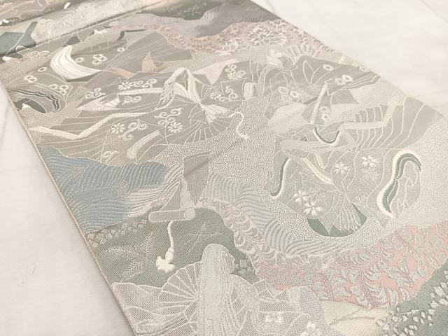 平和屋着物◎六通柄袋帯 プラチナ箔 手織二重箔 平安雅人文様 正絹 逸品 BAAV6780yc