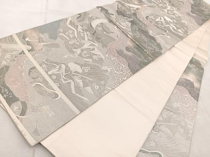 平和屋着物◎六通柄袋帯 プラチナ箔 手織二重箔 平安雅人文様 正絹 逸品 BAAV6780yc
