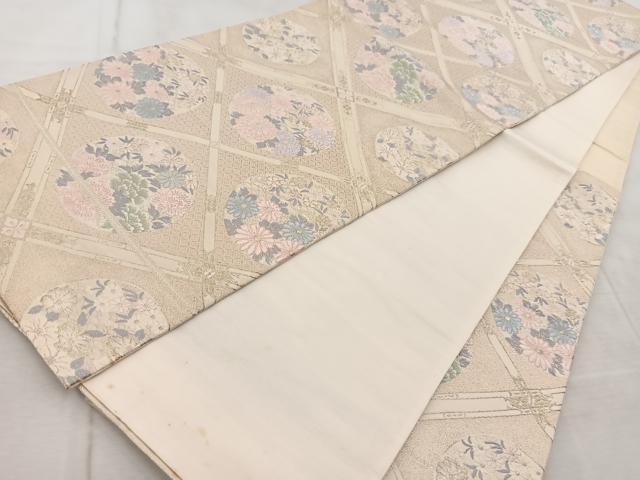 平和屋着物◎六通柄袋帯 唐織 天井菱草花文様 金糸 正絹 逸品 BAAV6782yc