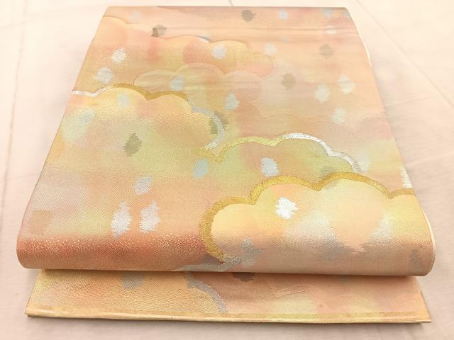 平和屋着物◎六通柄袋帯　雲重ね文　金銀糸　引箔正絹　逸品　BAAV6788yc