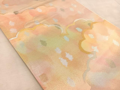 平和屋着物◎六通柄袋帯　雲重ね文　金銀糸　引箔正絹　逸品　BAAV6788yc