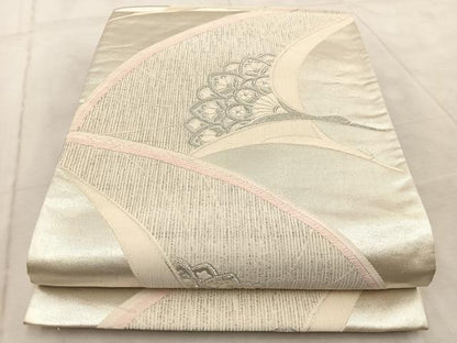 平和屋着物◎六通柄袋帯　唐織　飛鶴花文　銀糸　正絹　逸品　BAAV6790yc