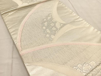 平和屋着物◎六通柄袋帯　唐織　飛鶴花文　銀糸　正絹　逸品　BAAV6790yc